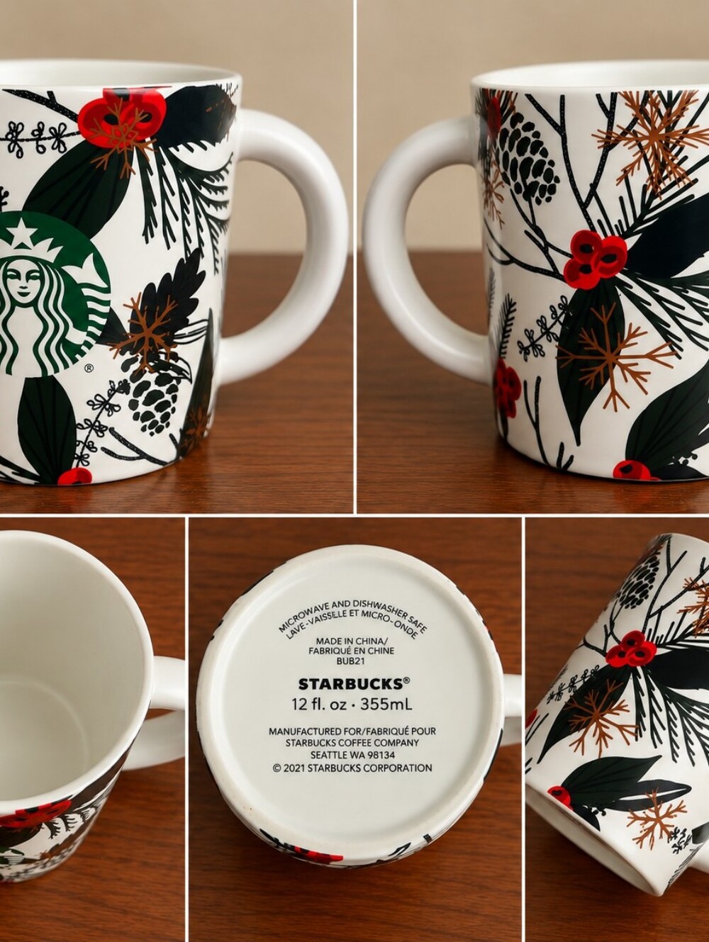 Starbucks 2021 Holiday Botanical Christmas Mug 12 ozBeautiful Starbucks 2021